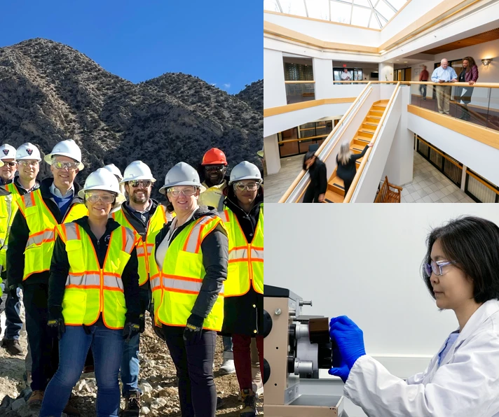 Collage of workers talking